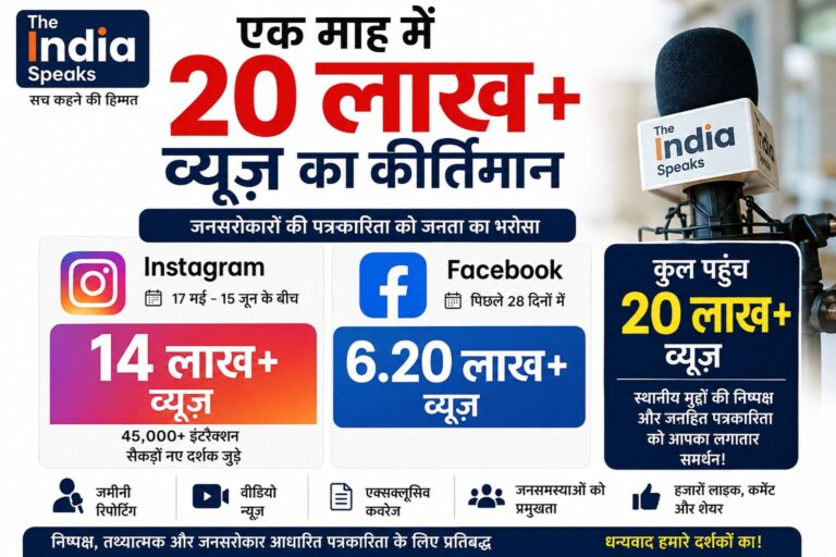 The India Speaks ने डिजिटल पत्रकारिता में रचा नया कीर्तिमान, एक माह में 20 लाख से अधिक व्यूज़ file_0000000013fc72089325979fc6fdc03b